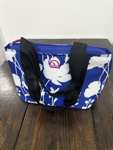 Borsa pranzo slim Igloo isolata borsa termica cerniera floreale bianca e blu 8” x 12” - Foto 6 di 15