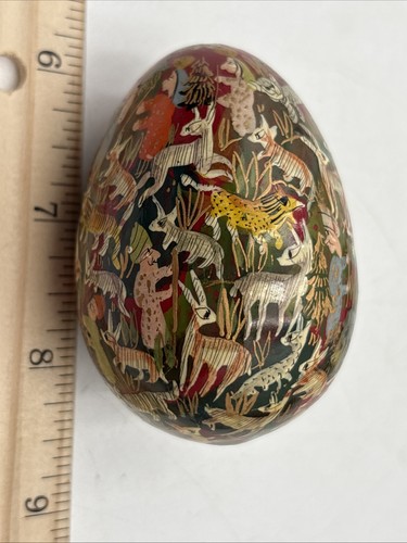 Pysanky Egg Wood Incredible Detail Hand Painted Rare Animals 2.5” Easter - Picture 7 of 11