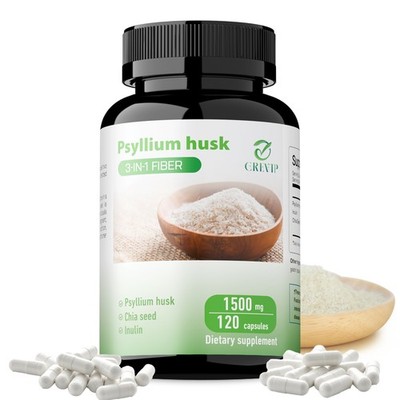 Grevip Psyllium Husk Fiber Supplement 1500mg With Chia Seed & Inulin, 3-in-1