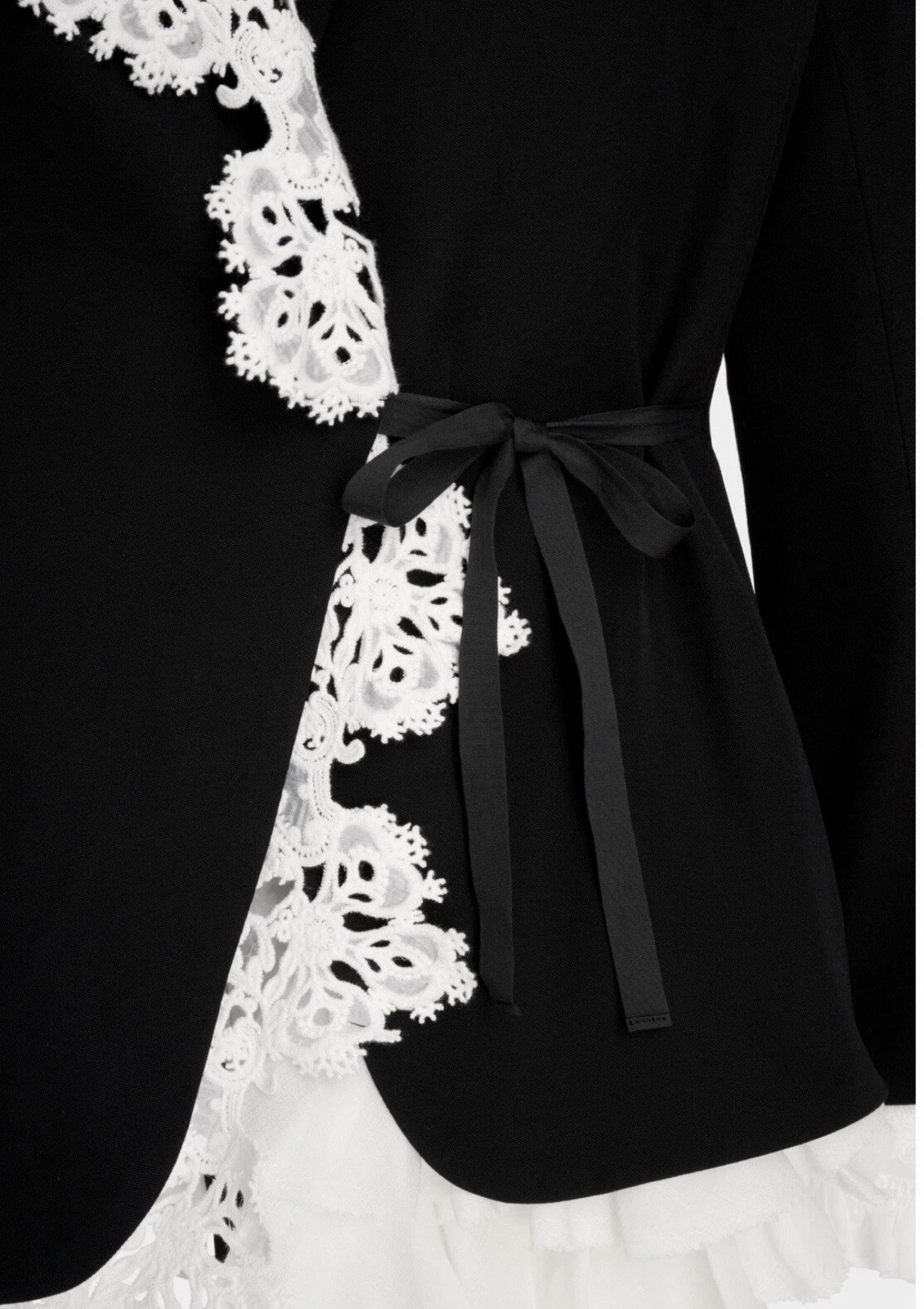 Zara Atelier Black White Women's Jacket with Lace Ruffle Bow Tie S image 5