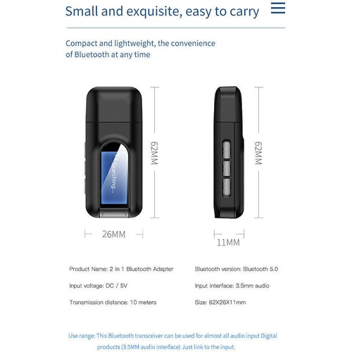 Bluetooth 5.0 Receiver Transmitter 2 In 1 LCD Screen Adapter with HIFI Sound - Zdjęcie 11 z 12