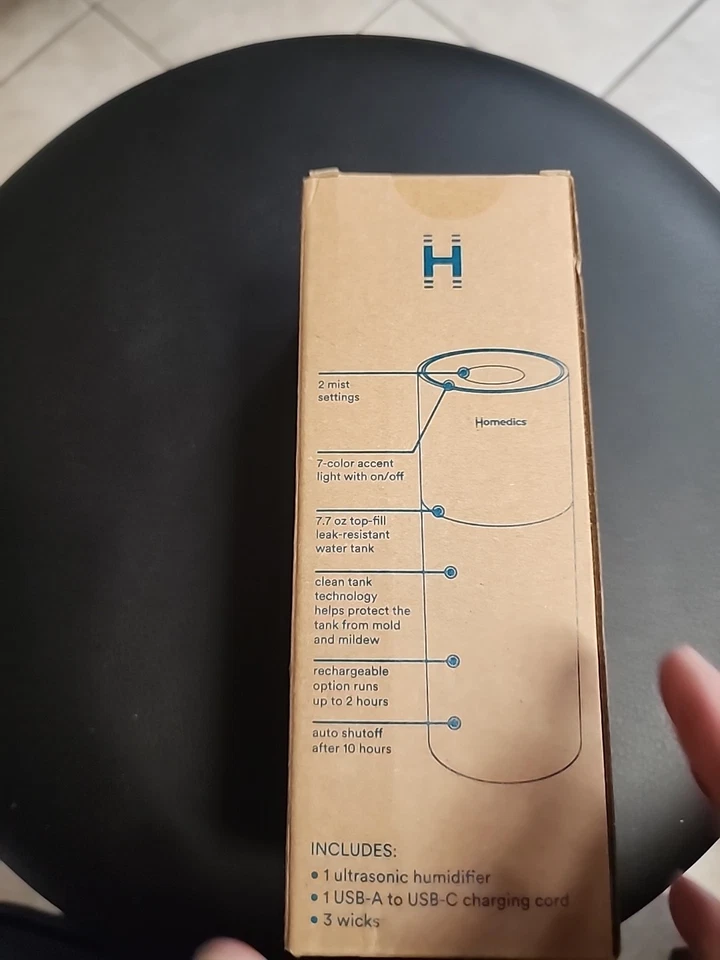 HoMedics Breathe Better Personal Portable Ultrasonic Humidifier USB Powered - Image 4 of 4