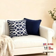 Outdoor Reversible Pillow Covers ONLY, 18" x 18" Pack of 2 Navy Lattice
