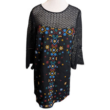 Anthropologie Akemi Kin Embroidered Crocheted Black Dress Boho Women's Sz 6