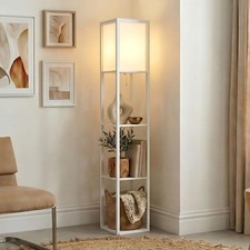 SUNMORY Floor Lamp with Table, End Table for Living Room with Lamp, Shelves