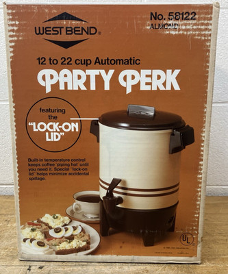 1970s WEST BEND Party Perk 12 to 30 Cup Automatic Coffee Pot 57130 Almond NEW!!