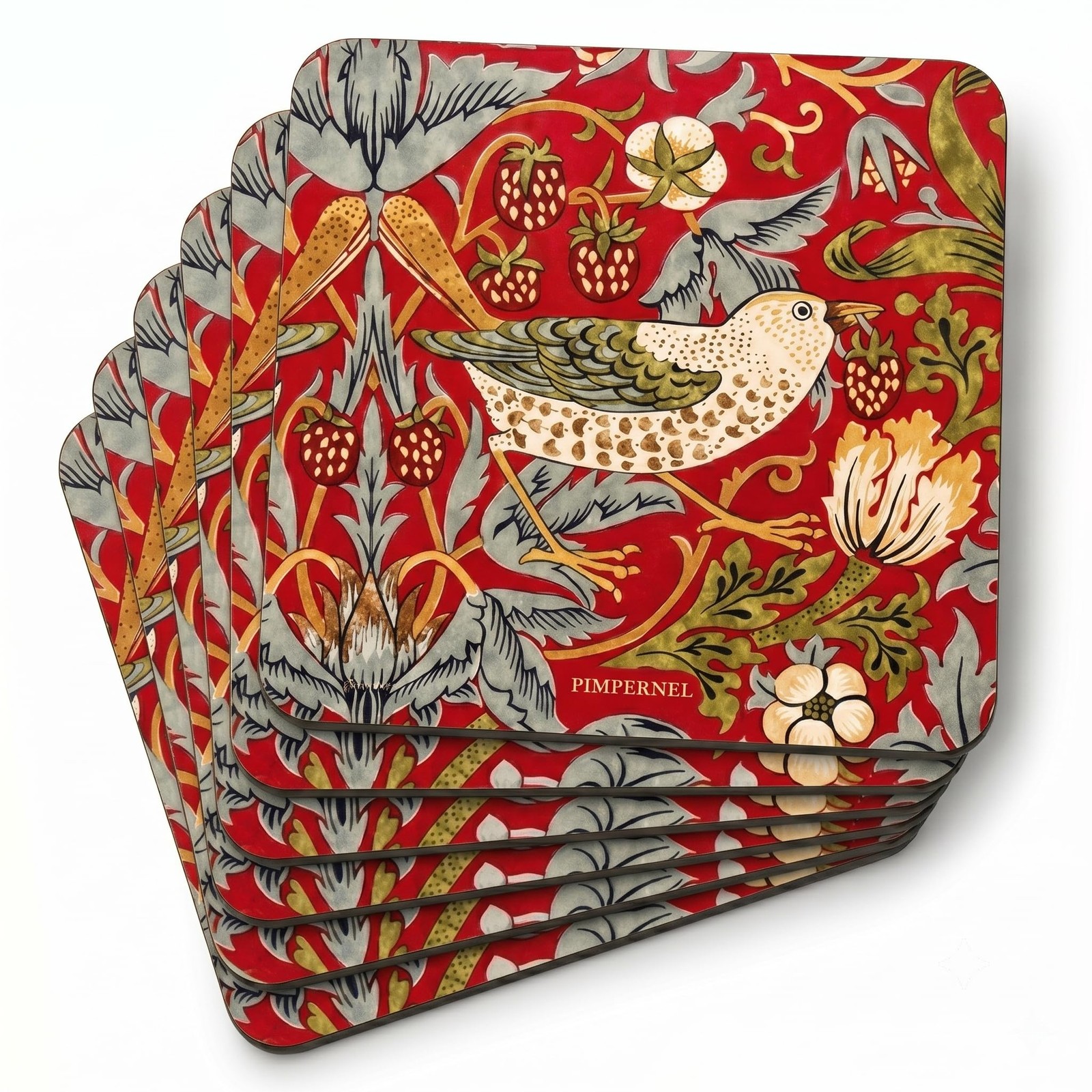 Pimpernel x Spode Morris & Co Set of 6 Coasters - 10.5 x x 0.58 cm, Red