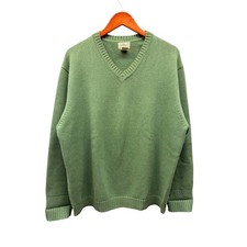 L.L.Bean V Neck 100 Cotton Knit Sweater Men's XL Green Pullover Classic