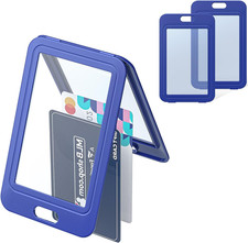 3 Pack ID Badge Holder with Double-Sided Windows Vertical Hard Plastic Case Blue