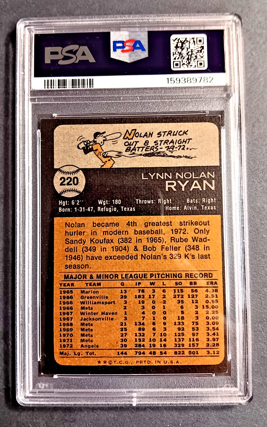 1973 Topps #220 Nolan Ryan PSA 6 Angels view 2