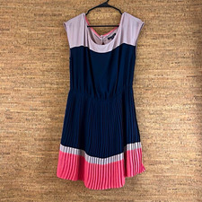 American Eagle Outfitters Colorblock Pleated Chiffon Lined A-Line Mini Dress L/G