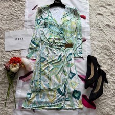EMILIO PUCCI Dress Green Surplice Neck Size 36 From Japan