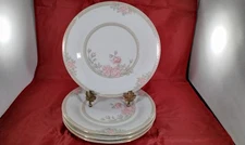  Crown Ming Fine China Christina Dinner Plates White Gold Pink Rose(4) PERFECT 