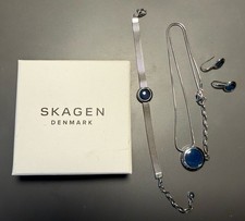 Skagen Denmark Ladies Necklace, Bracelet And Earrings (blue & stainless steel)
