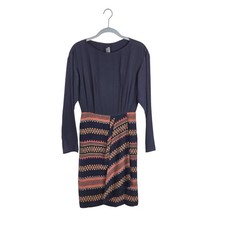 Vtg Ellen Tracy Linda Allard Petite Navy Blue Silk Long Sleeve Dress Aztec Sz 2