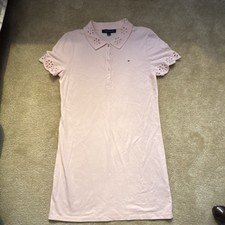 Tommy Hilfiger Pink Cotton Collared Shirt Dress M Short Cap Sleeve Embroidered