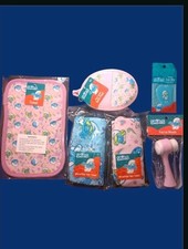 The Smurfs Bath Set Pink Blue Towel, Hair Towel, Bath Pouf, Facial Brush