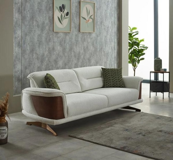 Dreisitzer Couch Weiß Polstersofa Sofa 3 Sitzer Stoffsofa Sofas-image