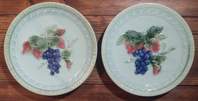 Vintage 1930s German Black Forest 8 Inch Plates Majolica Grapes Set of 2 