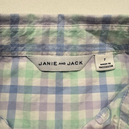 Janie and Jack Boy’s Size 7 Button-down Collar Shirt Pastel Purple Blue Plaid - Picture 3 of 6