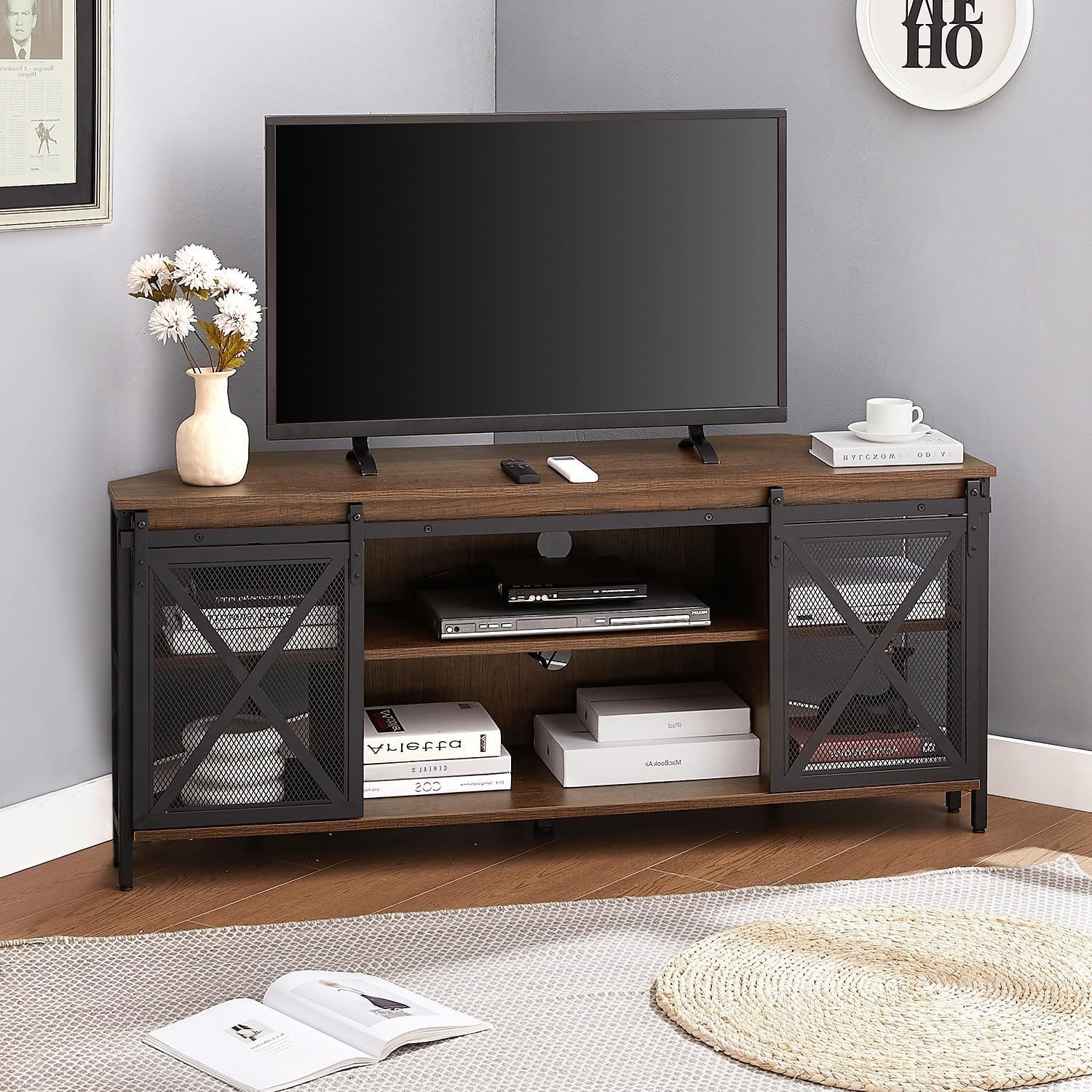 For 55 Inch Tv, Rustic Corner Entertainment Center With Stor