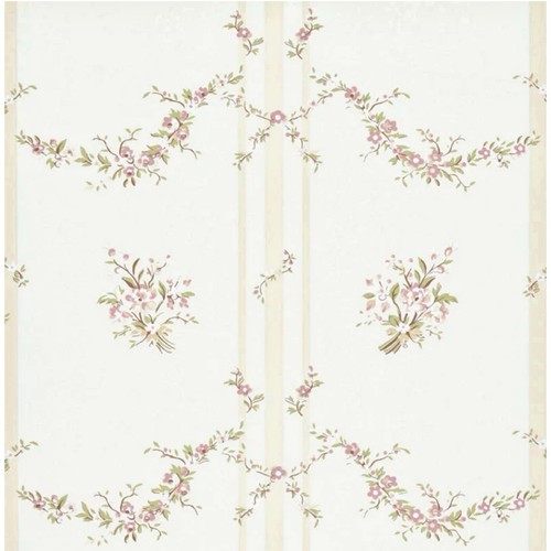 Ralph Lauren Wallpaper LWP66229 Tuilleries Stripe Pale Pink With Pink Flowers - Picture 2 of 13