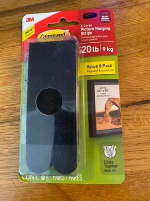 Command 20 lb X-Large Picture Hanging Strips 8 Pairs Black Command Strips Heavy