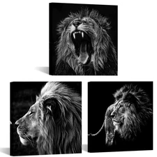 Best KREATIVE ARTS - 3 Panels Lion King Black and White Canvas Prints Wall Art