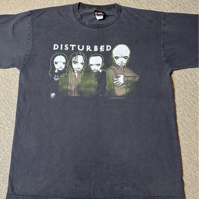Disturbed Vintage T-Shirt Heavily Distressed Y2K Black Faded Rock Band XL