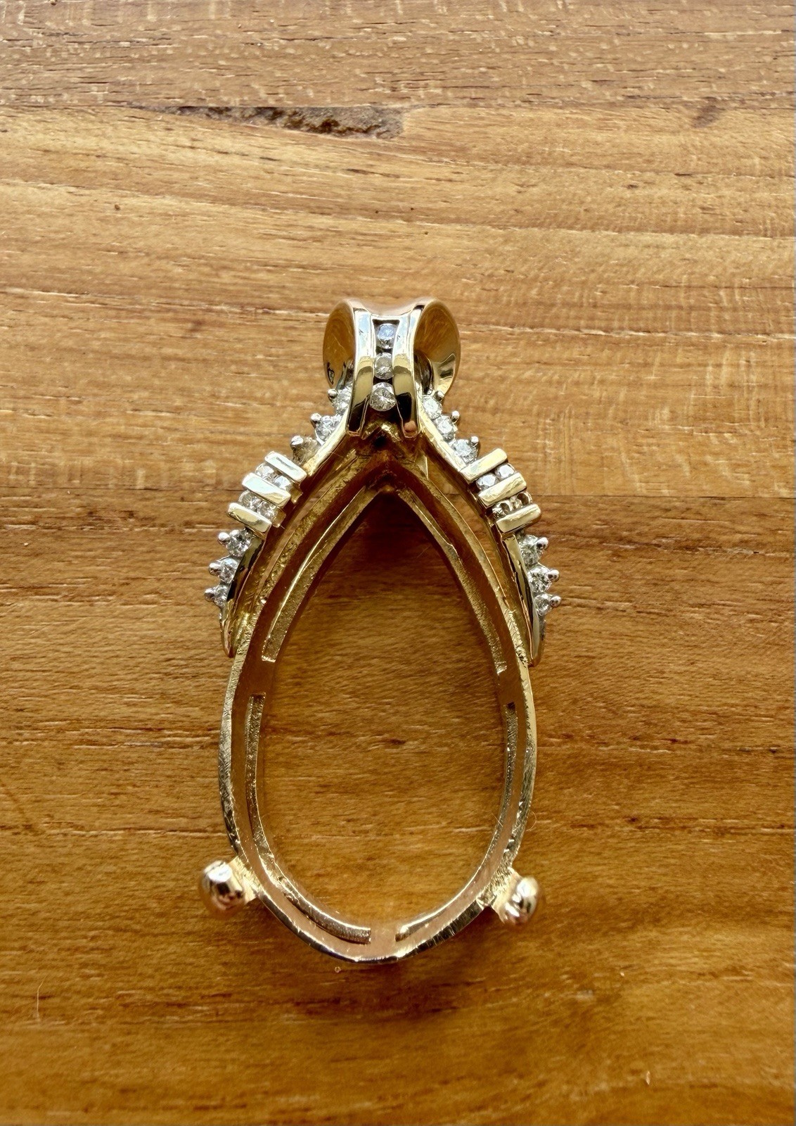 14K Gold Pendant Setting 9.8g Slide Bail Real Diamond Accents
