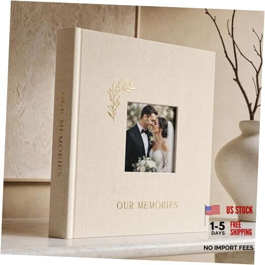 Beautiful Linen Wedding Photo Album For 4x6 Pictures - Safely Beige with window