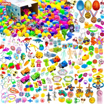 PDFVS 200 Pcs Prefilled Easter Eggs Filled with Novelty Toys,Bright Colorful ...