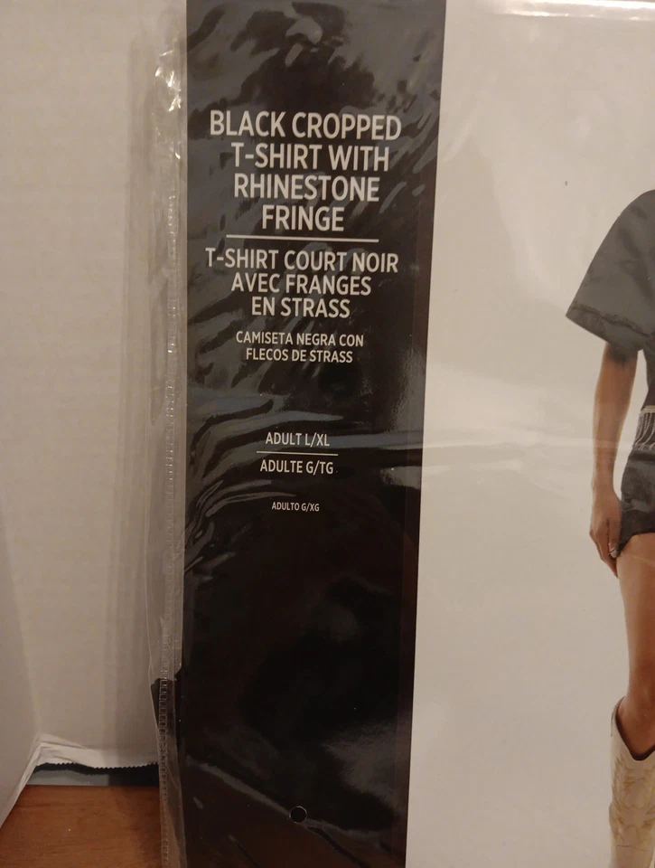 服装,女式,黑色短 T 恤,带水钻条纹,成人 L/XL,全新带包装 — 第 2/4 张图片