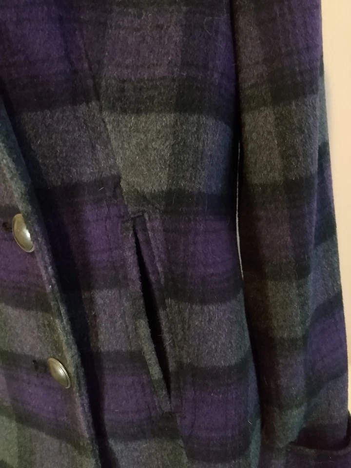 Chaqueta Abrigo DE COLECCIÓN Mujer Pequeña The Limited Mezcla de Lana Cuadros Guisante Púrpura/Negro/Gris Foto 3 de 4