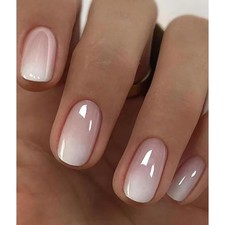 Reusable Square False Nails French Acrylic Design Glossy Chrome Press on Nails