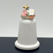 Vtg Wood Thimble Bible & Cross On Top Hand Crafted Religious Faith Artist Signed