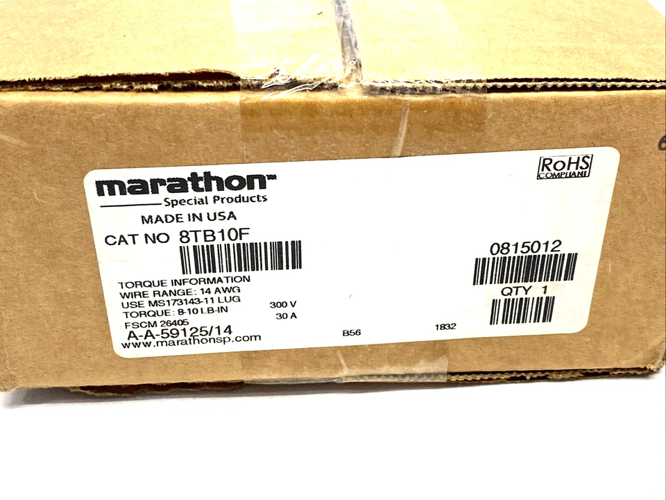 Marathon 8TB10F Terminal Board 300V 30A 2-Row 20-Position 14AWG - Image 4 of 4