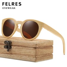 Men Women Bamboo Wood Polarized Sunglasses Wooden Frame Retro Round Glasses Hot