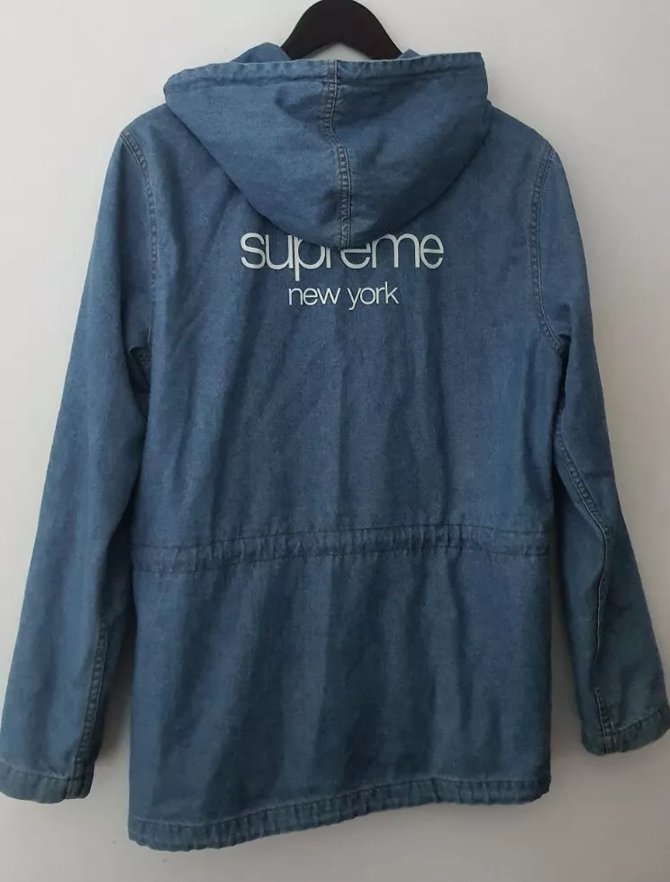 Parka denim à capuche SS14 Supreme taille S petite veste bleue rare vintage
