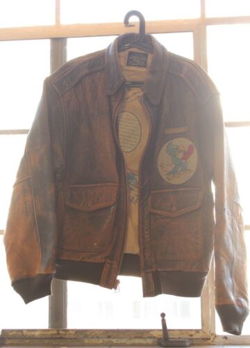 Vtg. Avirex Type A-2 Army Air Forces Flight Jacket with Pin-Up Girl / Bird  Patch