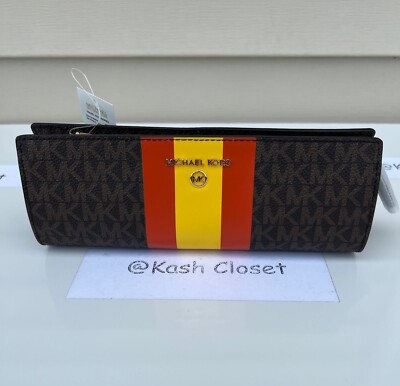 Michael Kors pencil case small MK signature stripe poppy multi | eBay