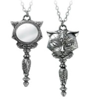Alchemy Gothic Sacred Cat Vanitas Handspiegel AnhäNger P889 Zinn