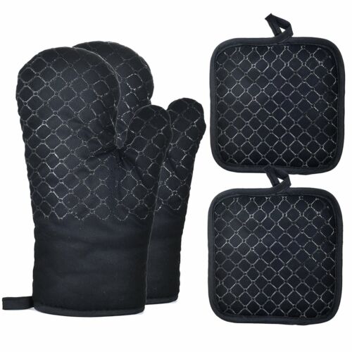 4Pcs Silicone Oven Mitts and Pot Holders Heavy Duty Cooking Gloves Kitchen Tool - Picture 1 of 8