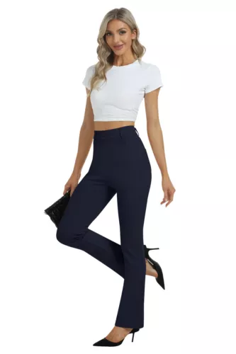 Women Bussiness Slacks Pant Soft Comfy Elastic Casual Stretch Bootcut Trousers - Picture 55 of 66