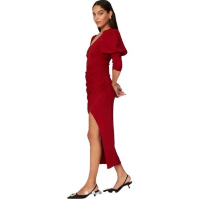 knee length dresses for ladies Brown Draped Knit Midi Dress – self-portrait main image 0