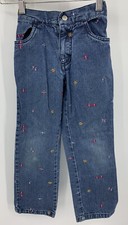 Vintage 80s Health Tex Denim Jeans Girl  s Size 6 Embroidered Butterflies Flowers