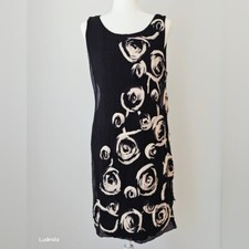 YOANA BARASCHI Size L Women's Black Crinkle Sleeveless Dress W/ 3D Flowers