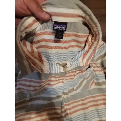 Patagonia Organic Cotton Striped Button Down Shirt Relaxed Fit Size 14 - Picture 4 of 14
