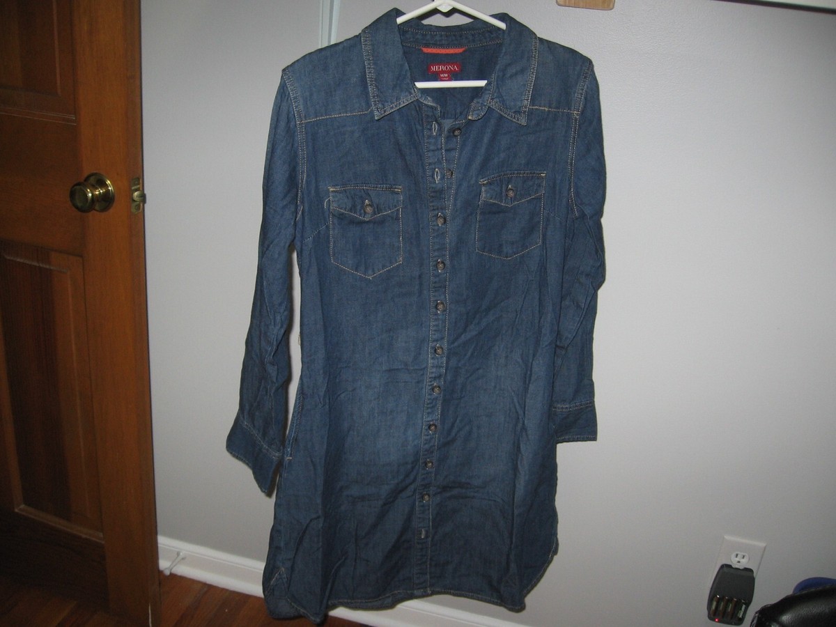 merona shirt dress Merona Shirt Dress Blue White Striped V-neck Stretch Knit Size XS