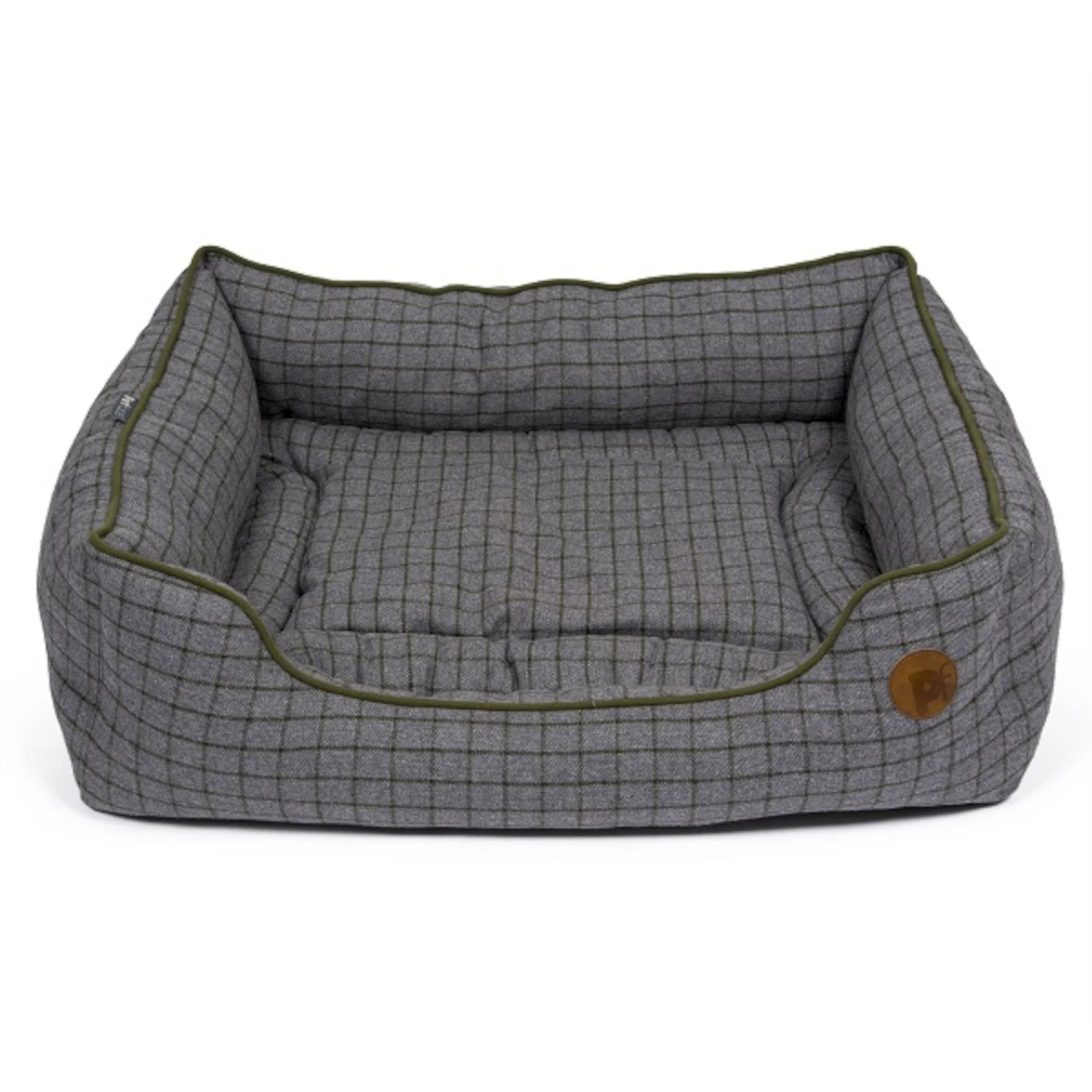 Petface Grey & Green Check Pet Bed Sherpa Fleece Removable Cushion Dog Basket